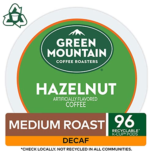 Green Mountain Hazelnut Decaf K-cups by KupofK Coffee, aromatic coffee pods for Keurig brewers in a 24-count package.