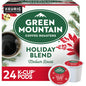 Green Mountain Holiday Blend coffee K-cups by KupofK Coffee, 24-pack, featuring festive green packaging and coffee capsules.