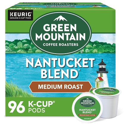 KupofK Coffee Green Mountain Nantucket Blend K-Cup coffee pods, single-serve coffee pods in a bright green package.