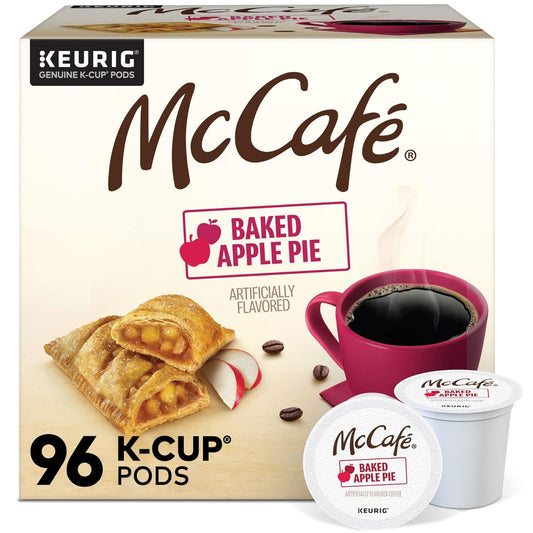 KupofK Coffee McCafe Baked Apple Pie K-cups, single-serve coffee pods with apple pie flavor, for use in Keurig machines.