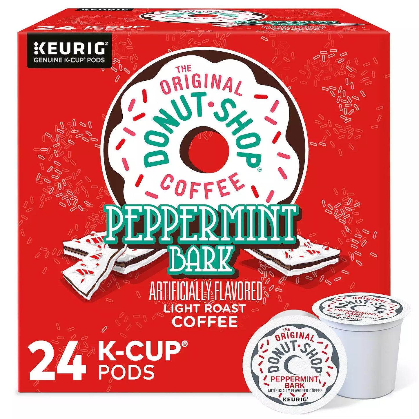 KupofK Coffee The Original Donut Shop Peppermint Bark K-cups for coffee maker, festive peppermint chocolate flavor, 24-count.