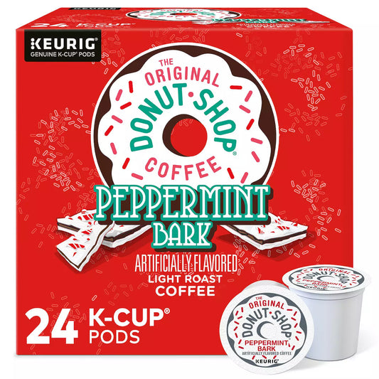 KupofK Coffee The Original Donut Shop Peppermint Bark K-cups for coffee maker, festive peppermint chocolate flavor, 24-count.