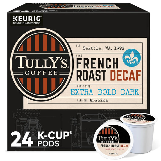 KupofK Coffee French Roast Decaf K-cups, coffee pods with rich, bold flavor for Keurig brewers.