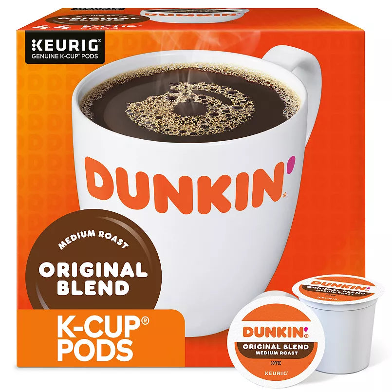 KupofK Coffee Dunkin Original Blend Medium Roast K-Cup Coffee Pods, 44-count box, single serve coffee for Keurig brewers.