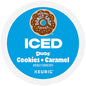 KupofK Coffee The Original Donut Shop ICED Duos Cookie and Caramel flavored coffee in a clear glass cup.