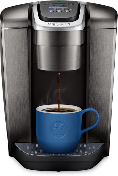 KupofK Coffee Keurig K-Elite single-serve coffee maker in brushed silver with 12oz brew size, ready for brewing coffee.