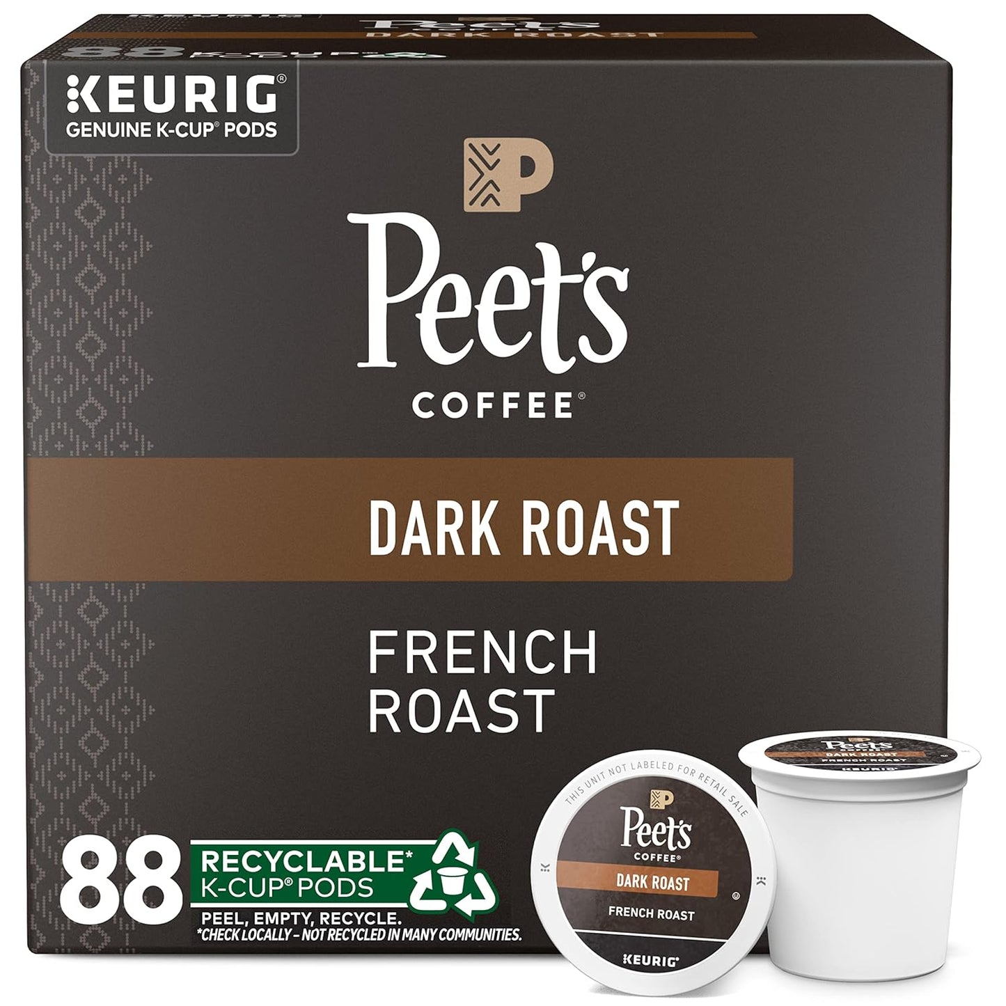 KupofK Coffee French Roast K-cups, single-serve coffee pods in a bulk box, featuring rich, bold flavor from Peet's French Roast blend.