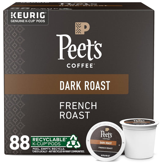 KupofK Coffee French Roast K-cups, single-serve coffee pods in a bulk box, featuring rich, bold flavor from Peet's French Roast blend.