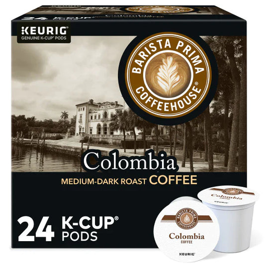 KupofK Coffee Barista Prima Colombia Roast K-cups for coffee brewing, featuring rich Colombian coffee flavor in individual pods.