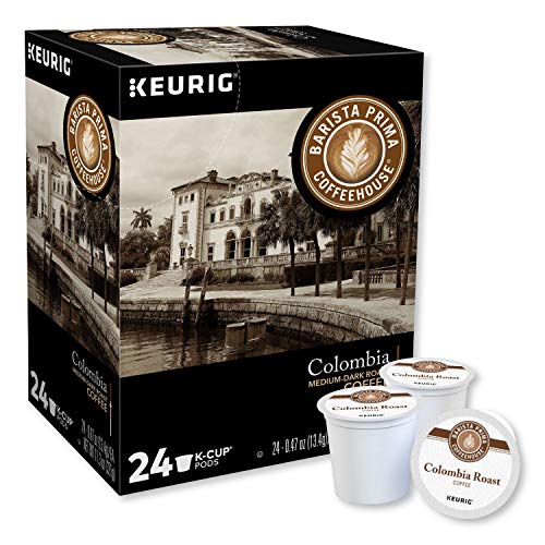 KupofK Coffee Barista Prima Colombia Roast K-cups for Keurig, aromatic coffee pods in black packaging with branding.