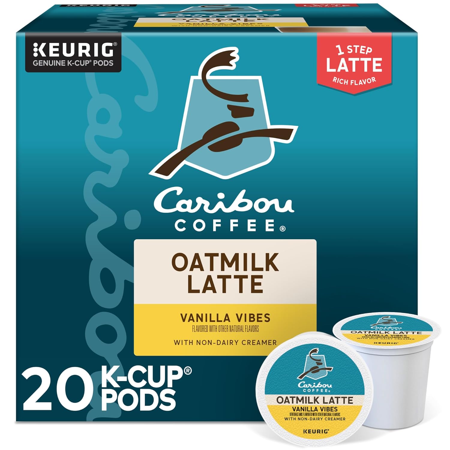 KupofK Coffee Caribou Vanilla Vibes Oatmilk Latte K-cups, coffee pods with vanilla flavor and oatmilk for Keurig brewers