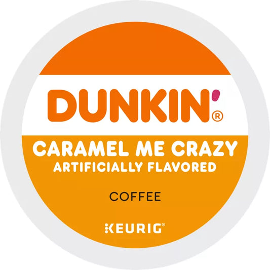 KupofK Coffee Dunkin Caramel Me Crazy K-cups, bulk box of 88 coffee pods, caramel flavored coffee for Keurig brewers.