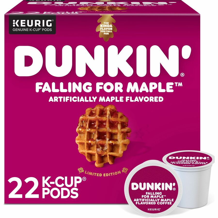KupofK Coffee Dunkin Donuts Falling for Maple K-Cup Pods, 22-pack, featuring coffee pods with maple flavor and rich aroma.