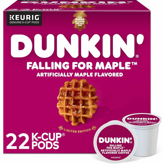 KupofK Coffee Dunkin Donuts Falling for Maple K-Cup Pods, 22-pack, featuring coffee pods with maple flavor and rich aroma.