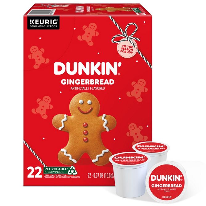 KupofK Coffee Dunkin Gingerbread K-cups for coffee, featuring festive gingerbread flavor in individual coffee pods.