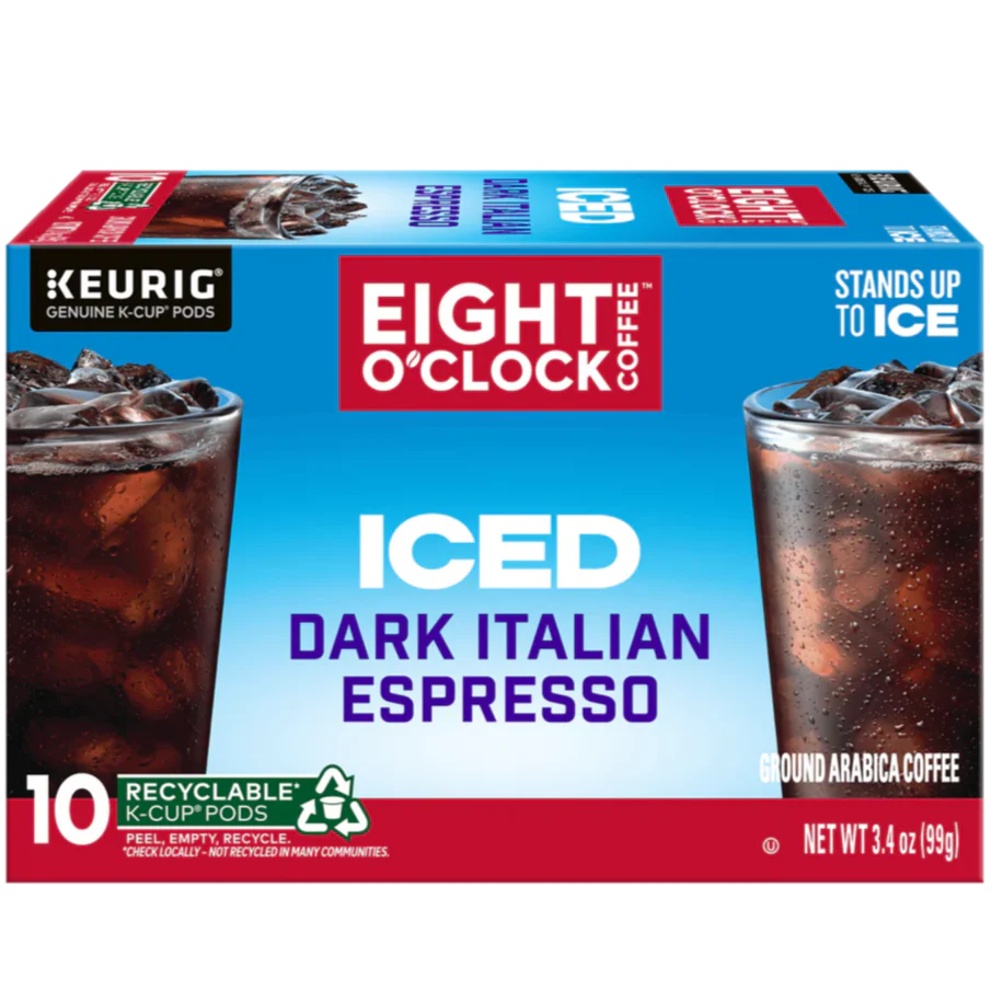 Eight O'Clock Iced Dark Italian Espresso K-cups by KupofK Coffee, single-serving coffee pods for rich, bold espresso flavor.