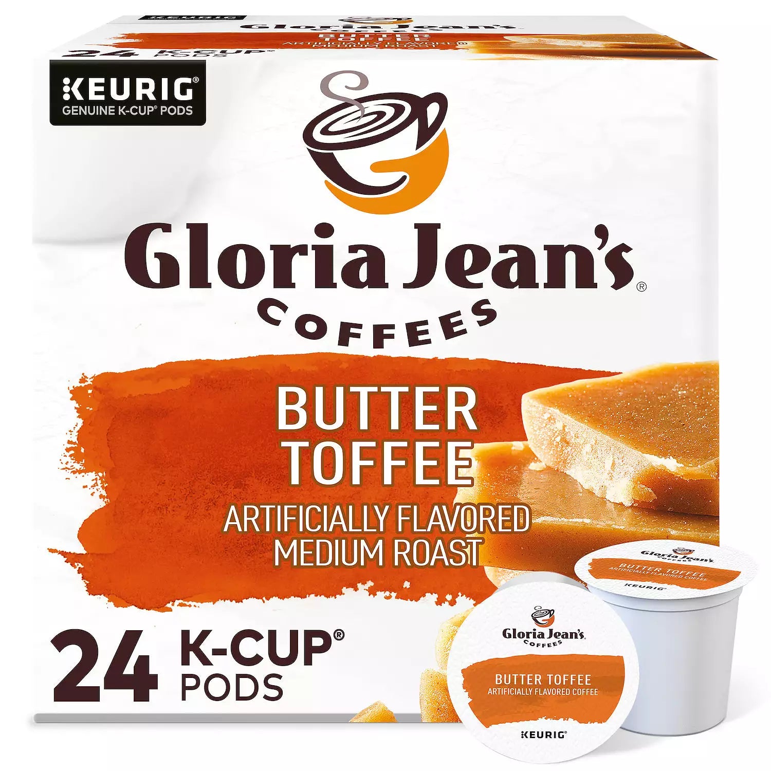 KupofK Coffee Gloria Jeans Butter Toffee K-Cups for coffee machine, featuring rich butter toffee flavor in individual pods.