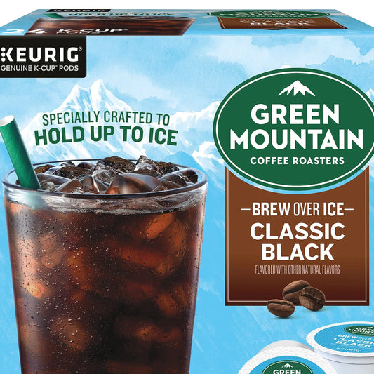 KupofK Coffee Green Mountain Brew Over Ice Classic Black K-cups in a bulk box of 48 for iced coffee brewing.