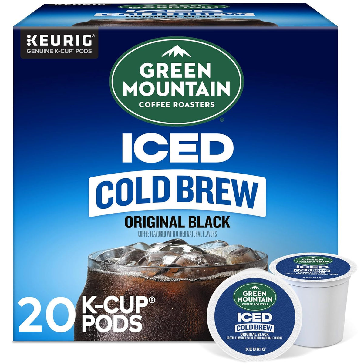 Green Mountain Iced Cold Brew Original Black K-cups by KupofK Coffee, packaged coffee pods for iced coffee brewing.