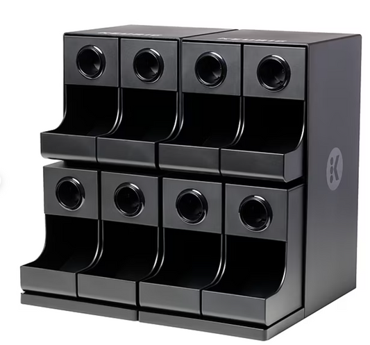 KupofK Coffee Keurig 8-compartment coffee organizer holding coffee pods and accessories on a countertop.