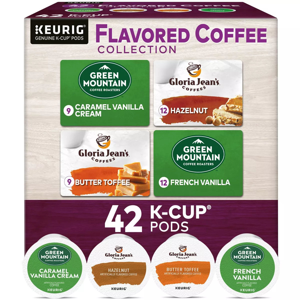 KupofK Coffee Keurig flavored coffee collection with 42 K-cup pods featuring a variety of coffee flavors.