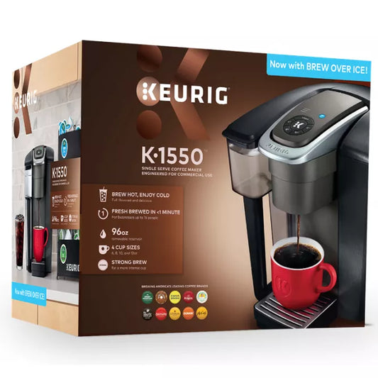 Black KupofK Coffee Keurig K-1550 commercial coffee maker with digital display and brew buttons, designed for high-volume coffee brewing.