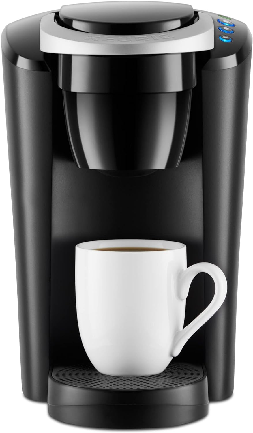 Keurig K-Compact single-serve coffee maker in black by KupofK Coffee, with a compact design and drip tray for brewing coffee.