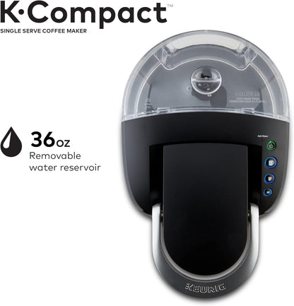 Keurig K-Compact single-serve coffee maker in black by KupofK Coffee, ready for brewing coffee.