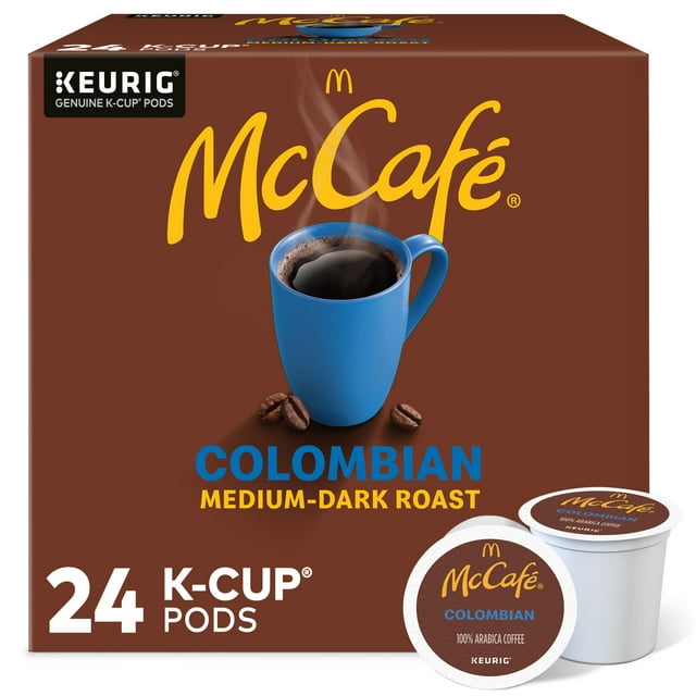 KupofK Coffee McCafe Colombian Roast K-cups for coffee brewing, featuring rich, aromatic Colombian coffee in single-serve cups.