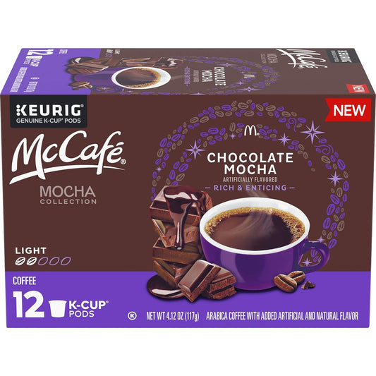 KupofK Coffee McCafe Mocha Coffee K-cups for Keurig, rich mocha flavor, single-serve coffee pods in a package.