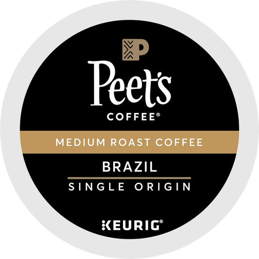 KupofK Coffee Peet's Brazil K-cups, bulk box with 88 coffee pods, perfect for brewing rich, flavorful coffee at home.
