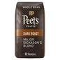 KupofK Coffee Peet's Major Dickason's Blend whole bean coffee in a resealable bag with rich, dark roasted beans visible.