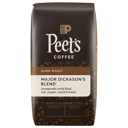 KupofK Coffee Major Dickason's Blend whole bean coffee showing dark roasted beans in a bag.