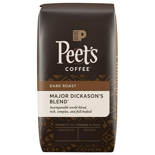 KupofK Coffee Major Dickason's Blend whole bean coffee showing dark roasted beans in a bag.