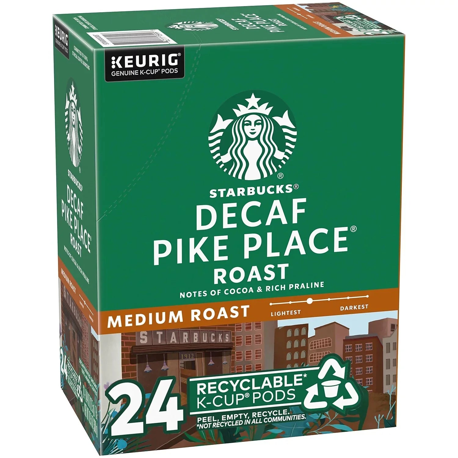 KupofK Coffee Starbucks Decaf Pike Place coffee bag with label and branding, showcasing the decaffeinated roast.