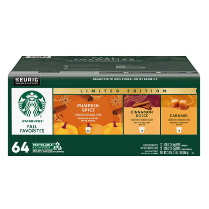 KupofK Coffee Starbucks Fall Favorites variety pack with Keurig K-cups featuring seasonal coffee flavors in colorful packaging.