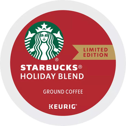 KupofK Coffee Starbucks Holiday Blend coffee pods gift box with 22 pods, showcasing festive packaging and coffee capsules.