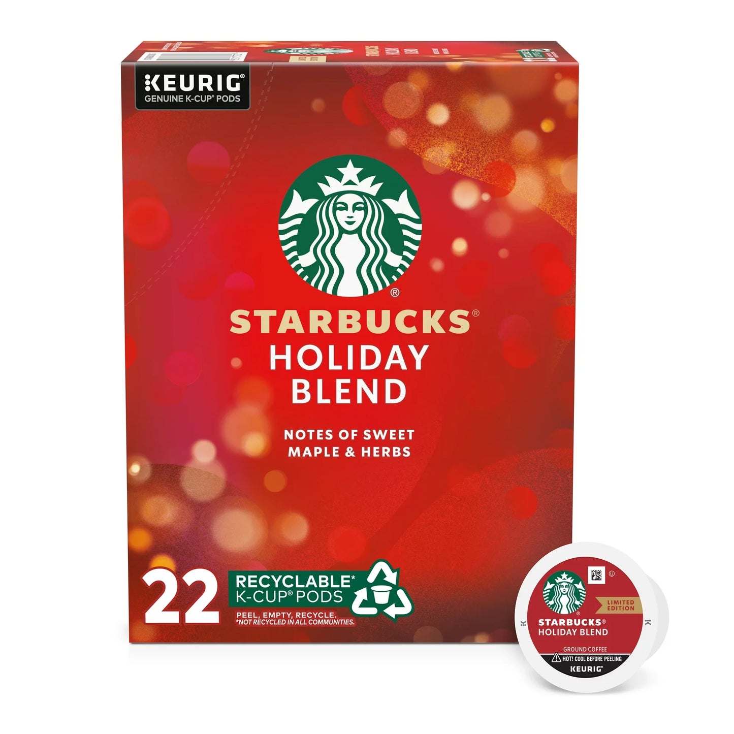 KupofK Coffee Starbucks Holiday Blend K-cups for Keurig, festive coffee pods with holiday flavor and seasonal packaging.