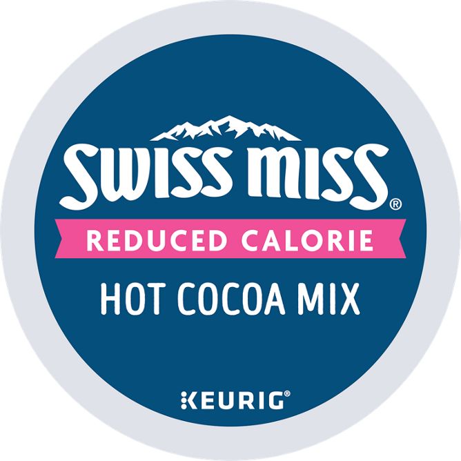 Swiss Miss Reduced Calorie Hot Cocoa K-cups by KupofK Coffee, 22-count bulk box, showing individually wrapped hot cocoa cups.