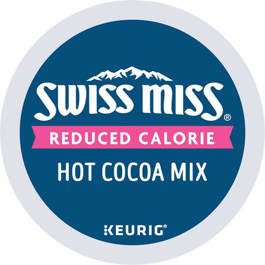 Swiss Miss Reduced Calorie Hot Cocoa K-cups by KupofK Coffee, 22-count bulk box, showing individually wrapped hot cocoa cups.