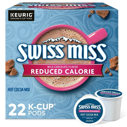 KupofK Coffee Swiss Miss reduced calorie hot cocoa K-cups for Keurig, featuring chocolate hot cocoa in single-serve cups.