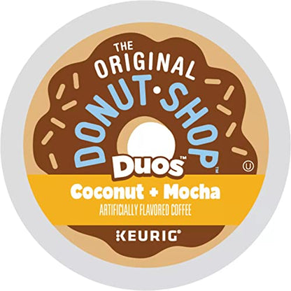 KupofK Coffee The Original Donut Shop Coconut & Mocha Duos K-cups for coffee brewing, featuring coconut and mocha flavored coffee pods.