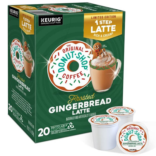 KupofK Coffee The Original Donut Shop Frosted Gingerbread Latte K-cups for Keurig brewers, coffee pods with festive gingerbread flavor.