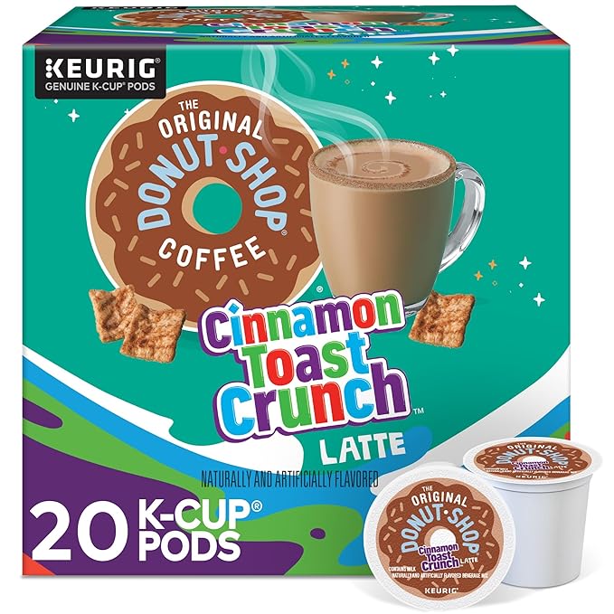 KupofK Coffee The Original Donut Shop Cinnamon Toast Crunch Latte K-cups, coffee pods for Keurig brewers, featuring cinnamon and cereal flavor