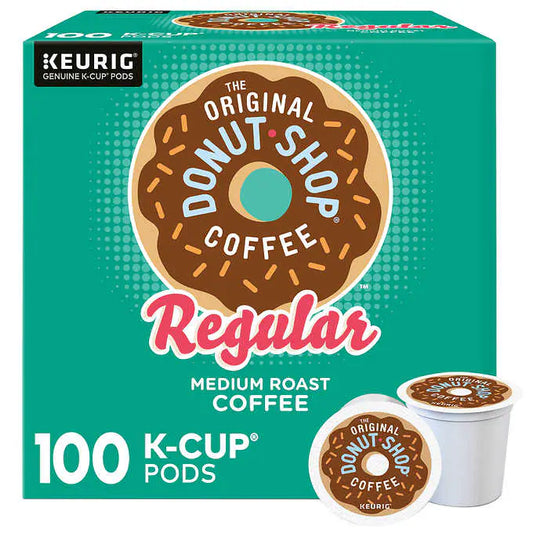 KupofK Coffee The Original Donut Shop regular coffee K-Cups, 100-count box, for Keurig brewing machines.