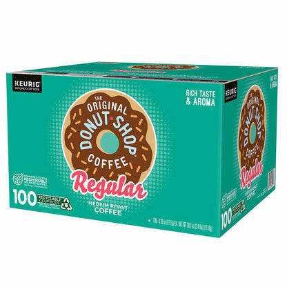 KupofK Coffee Original Donut Shop regular coffee K-Cups, 100 count, for Keurig brewers, in sealed packaging.