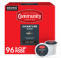 Community Dark Roast Signature Blend K-cups by KupofK Coffee, showcasing rich, dark roasted coffee pods in a clear view.