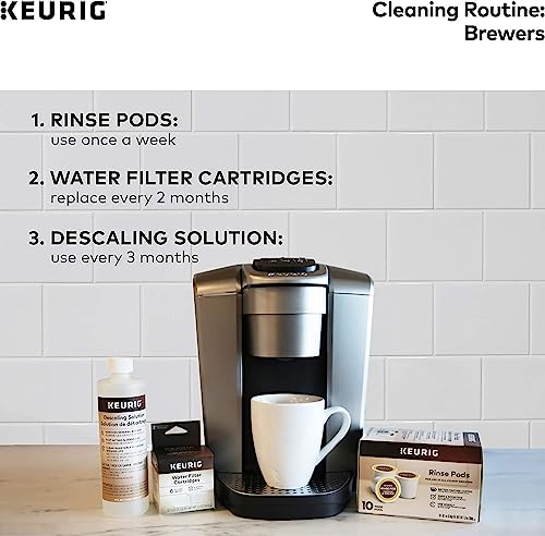 KupofK Coffee Keurig descaling solution bottle for cleaning coffee machines, with label and measuring cap visible.