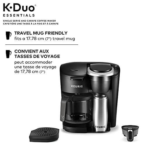 KupofK Coffee Keurig K-Duo Essentials coffee maker with carafe and brew buttons on a kitchen counter