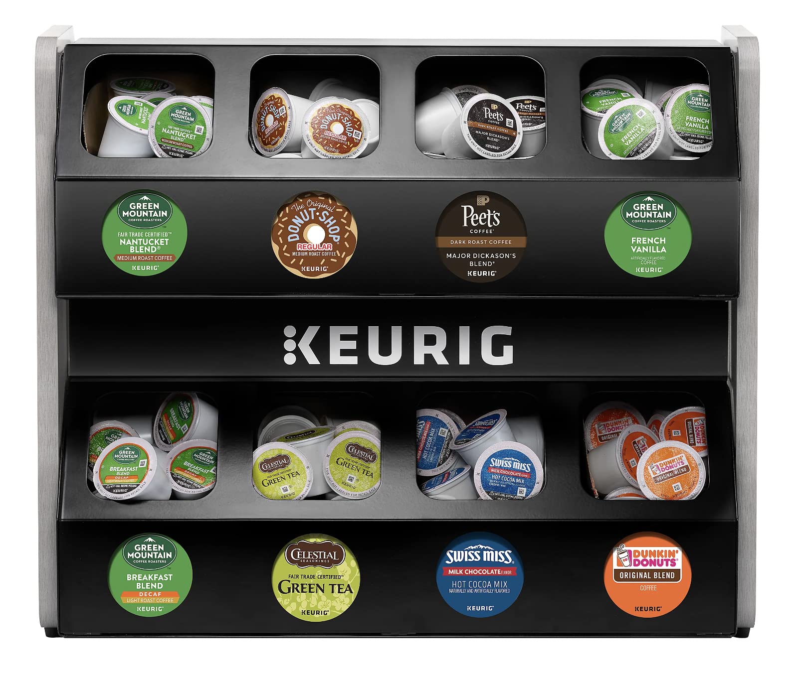 KupofK Coffee Keurig premium K-Cup pod storage rack holding multiple coffee pods in a sleek black design